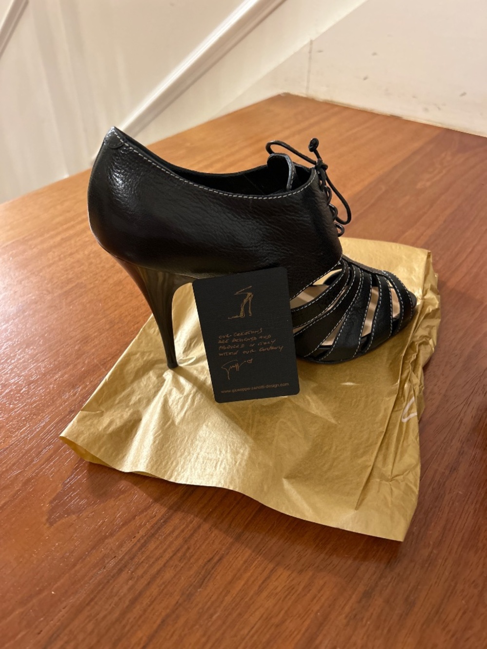 Brand New Giuseppe Zanotti Black Leather Shoes SZ 7 1/2 NWT - Picture 6 of 6